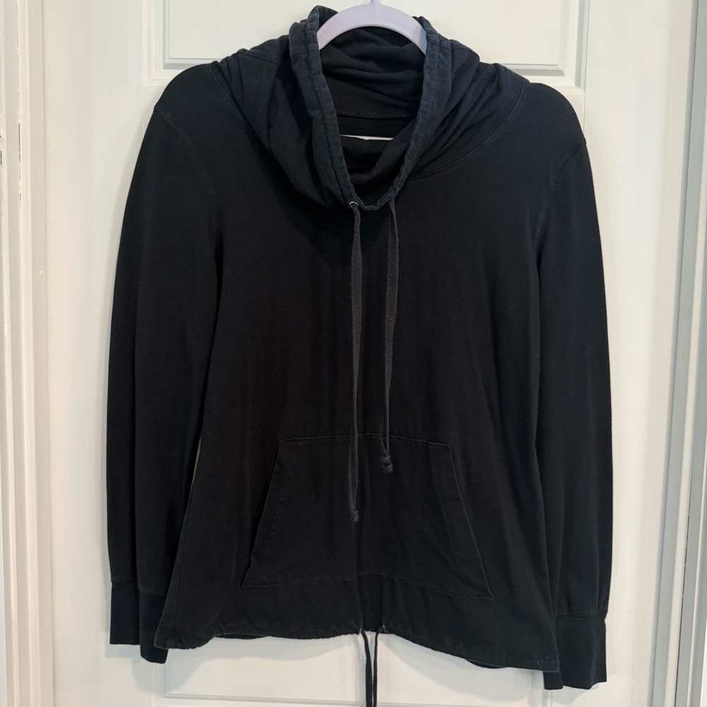 Banana Republic Black Cotton Funnel Neck Drawstring Hoodie Pullover Size S EUC